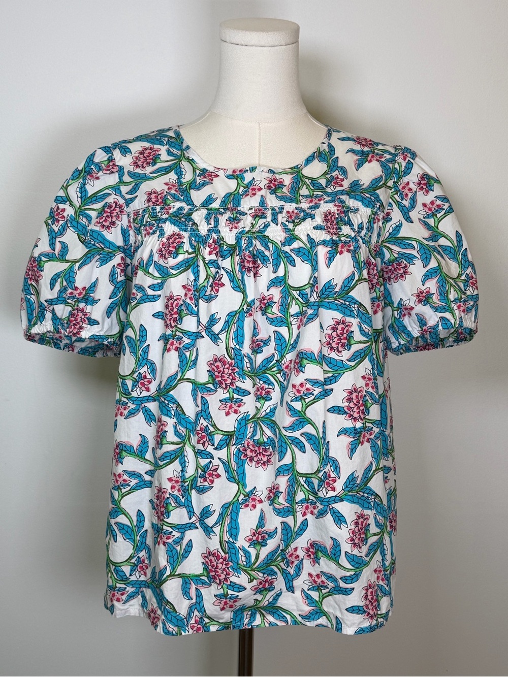 J. Crew | Vibrant Floral & Leaf Print Puff-Sleeve Top Women’s Medium